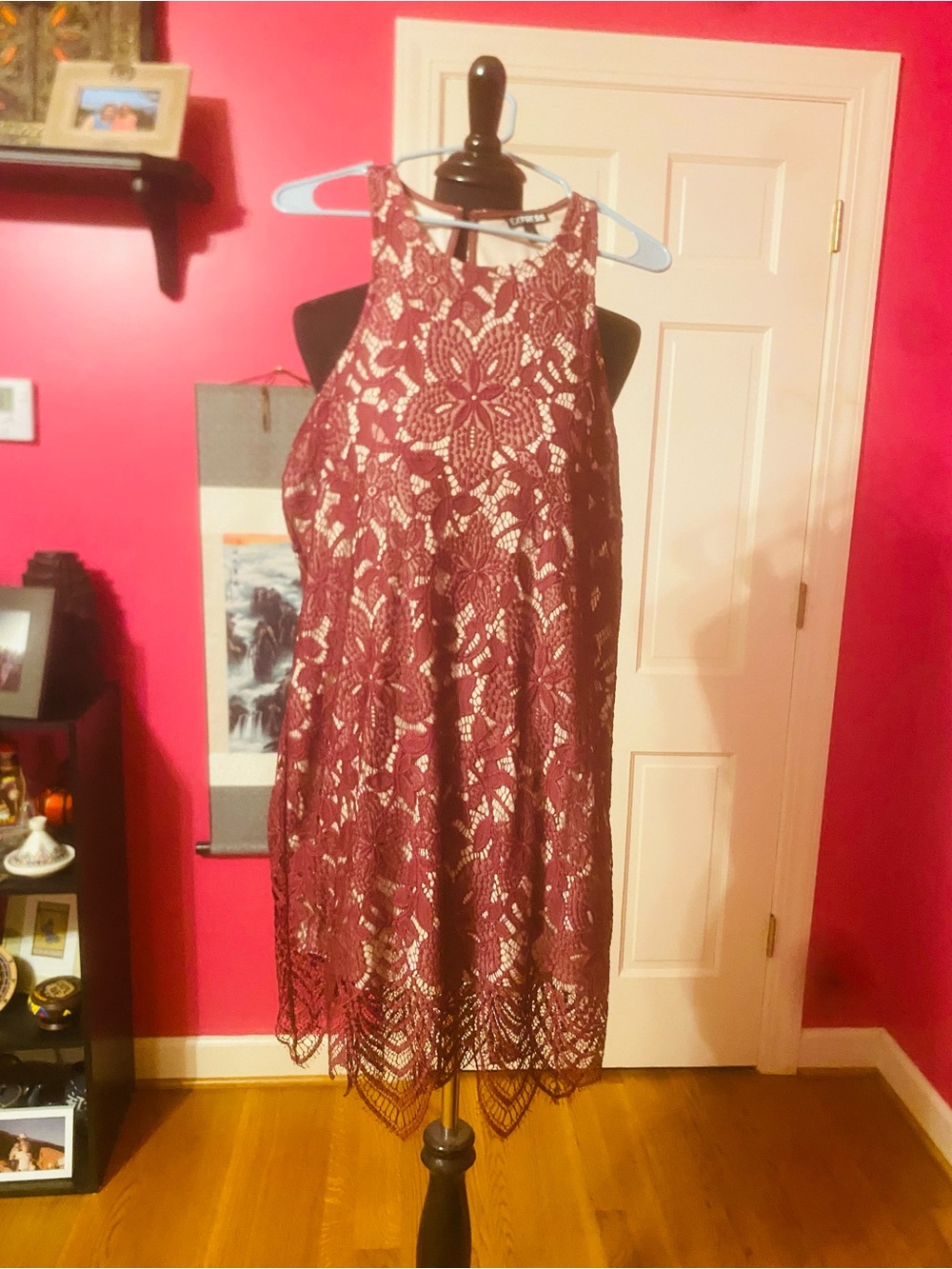 Express Burgundy Lace Halter Midi Dress